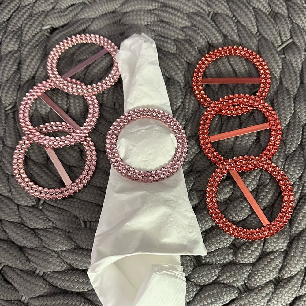 Elegant Pink and Orange Rhinestone Napkin Rings 71 Units